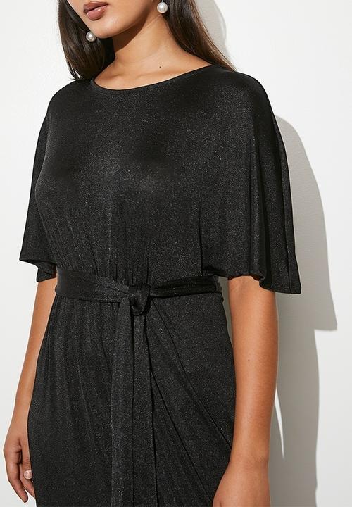 VELVET - Statement drape maxi kaftan dress- black