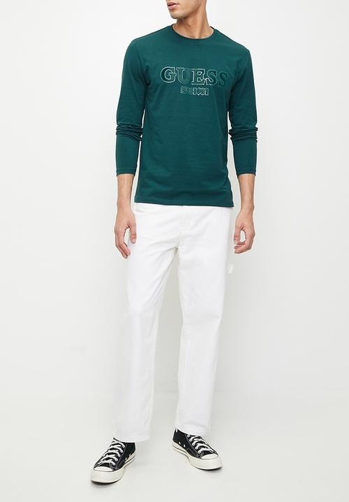 GUESS - Long sleeve cn sprayed flock logo tee - true teal