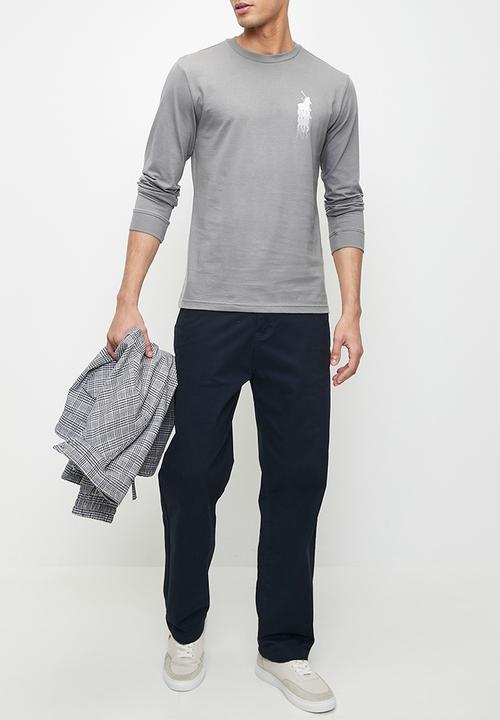 POLO - Men Sport Long Sleeve Logo Tee - Charcoal
