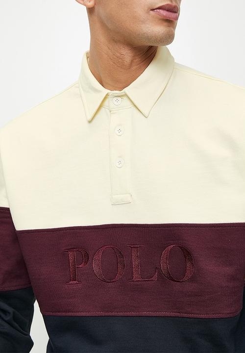 POLO - Mens Colour Block Long sleeve Sweater - Burgundy