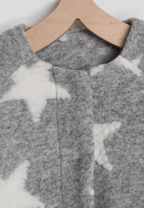 Pop Candy - Melton collarless jacket - cloud grey/star aop