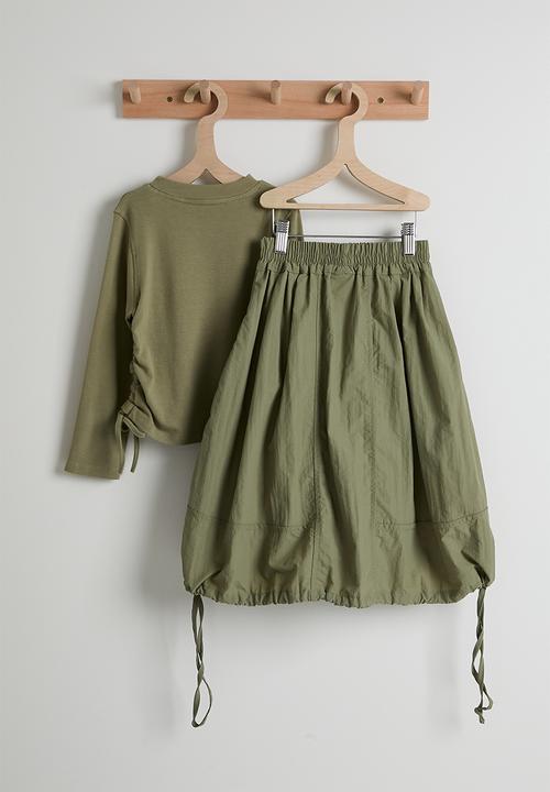 Pop Candy - Drawstring top & midi skirt - army green