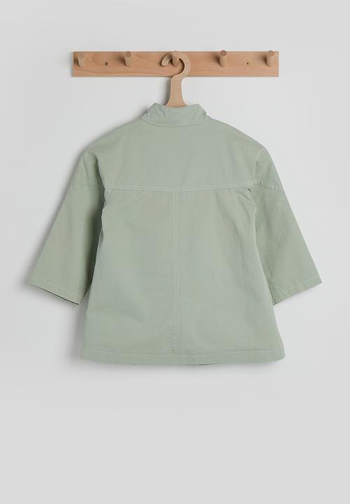 Pop Candy - Funnel collar batwing jacket - light sage