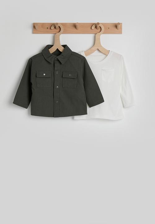 Pop Candy - Cargo-style shirt with long sleeved top - dark grey/white