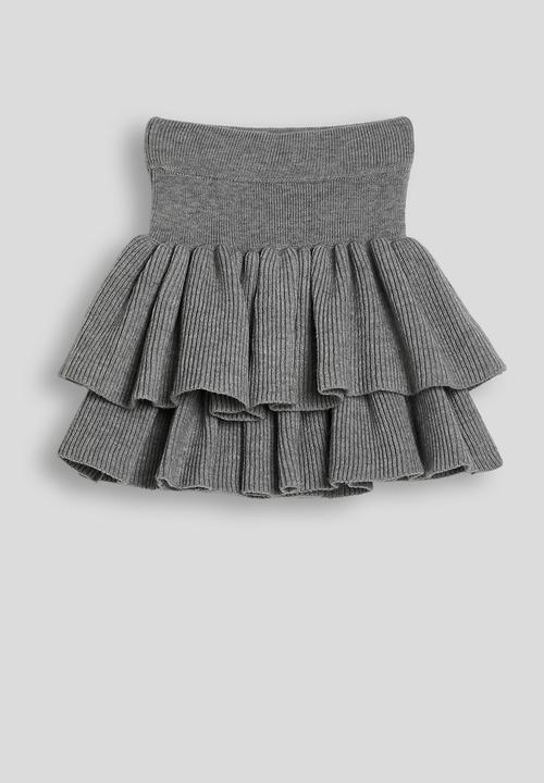 Pop Candy - Knit jumper with ribbed ra-ra skirt - grey/bow aop