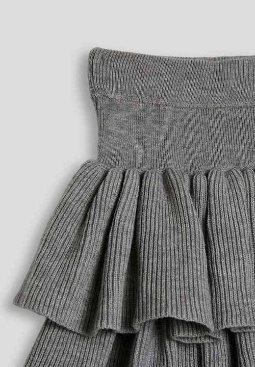 Pop Candy - Knit jumper with ribbed ra-ra skirt - grey/bow aop