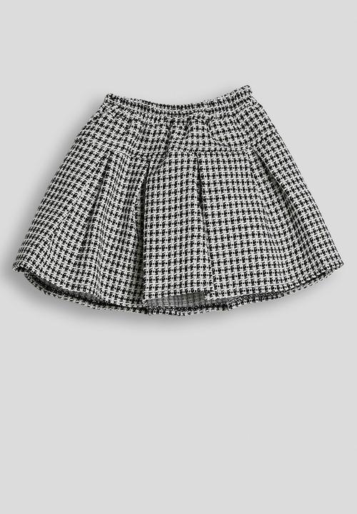 Pop Candy - Tweed collarless jacket with pleated skirt - black/white