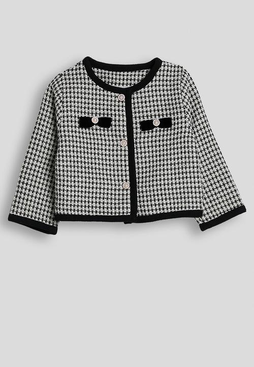 Pop Candy - Tweed collarless jacket with pleated skirt - black/white