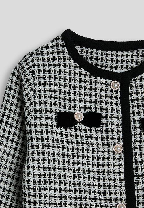 Pop Candy - Tweed collarless jacket with pleated skirt - black/white