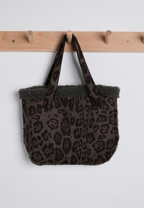 Pop Candy - Shearling lined flying jacket & tote bag - leopard print/dark grey