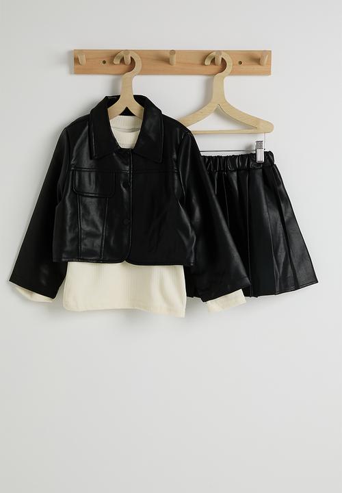 Pop Candy - PU jacket & skirt with ribbed top - black/cream