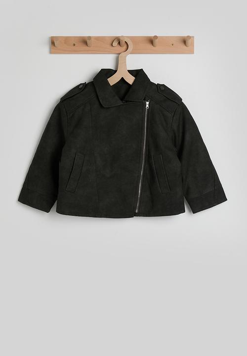 Pop Candy - Faux suede jacket with diagonal zipper - black