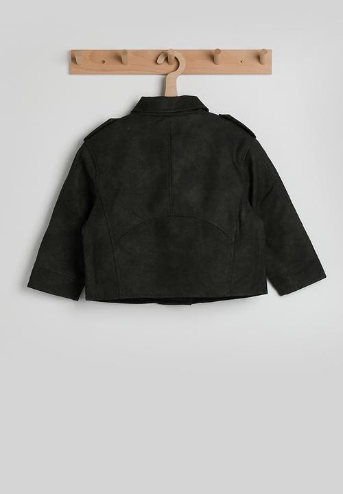 Pop Candy - Faux suede jacket with diagonal zipper - black