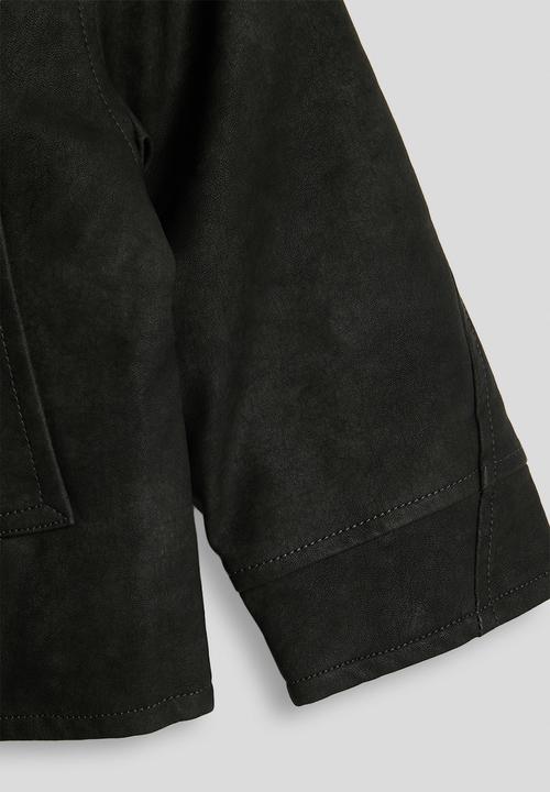 Pop Candy - Faux suede jacket with diagonal zipper - black