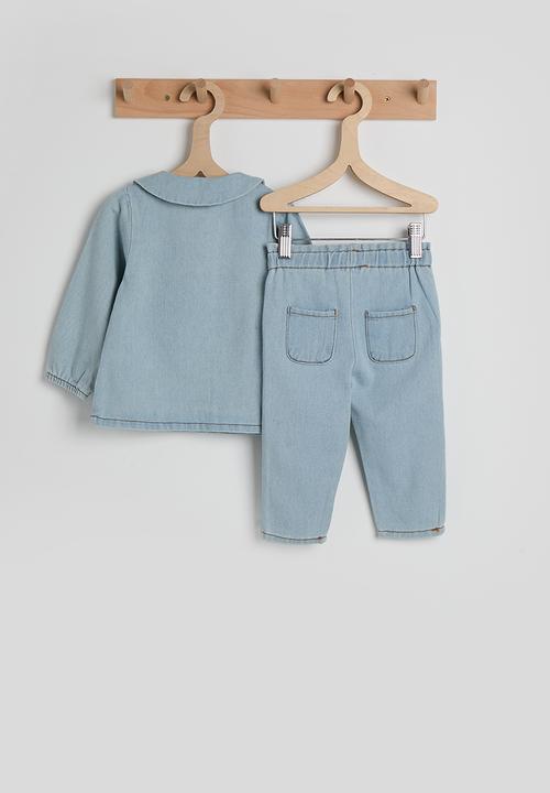 Pop Candy - Embroidered strawberry denim blouse & pants - light blue