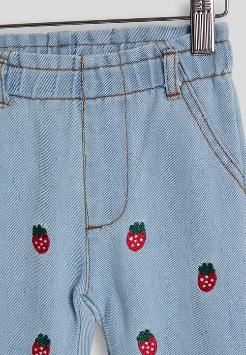 Pop Candy - Embroidered strawberry denim blouse & pants - light blue
