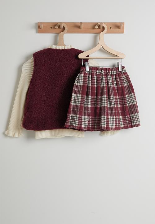 Pop Candy - 4 piece outfit set - cream/burgundy/check