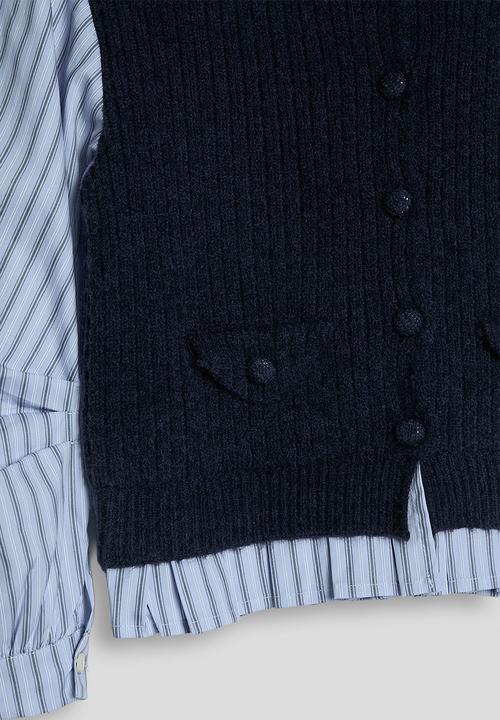 Pop Candy - Knit vest with striped shirt & wide leg jeans - navy/blue