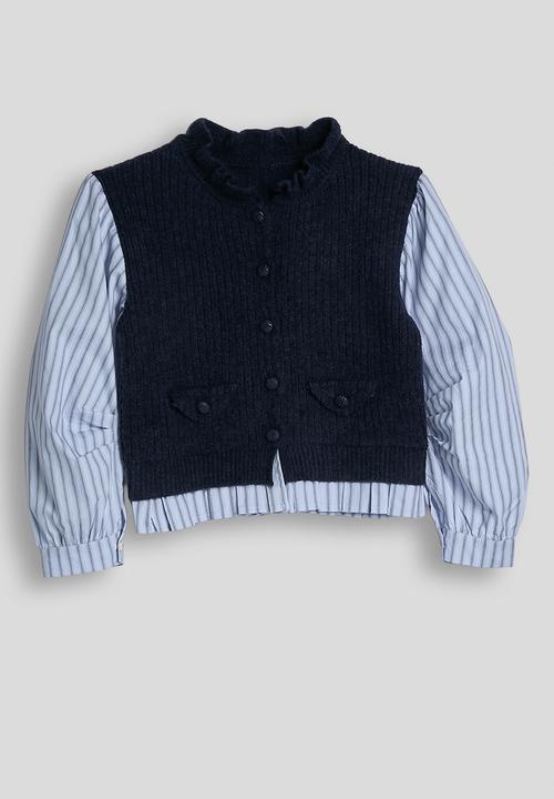 Pop Candy - Knit vest with striped shirt & wide leg jeans - navy/blue