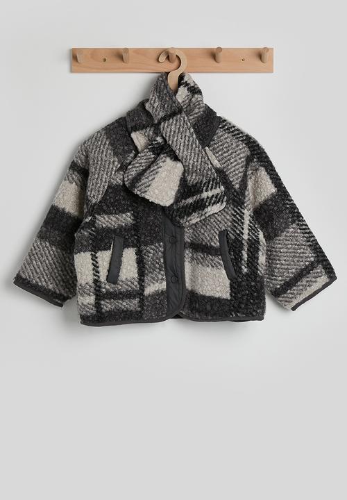 Pop Candy - Checked boucle jacket with keyhole scarf - grey multi