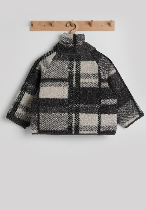Pop Candy - Checked boucle jacket with keyhole scarf - grey multi