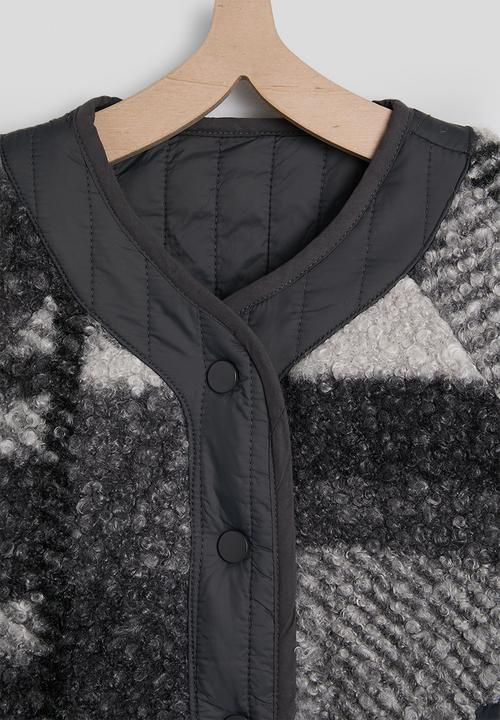 Pop Candy - Checked boucle jacket with keyhole scarf - grey multi