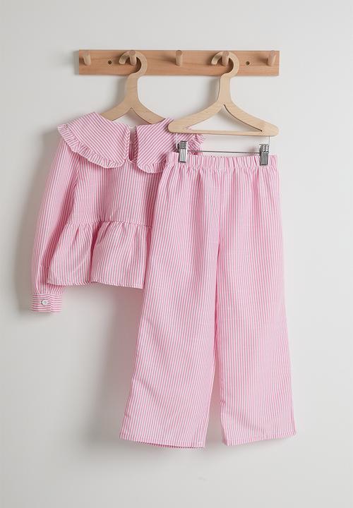 Pop Candy - Peter pan collar blouse with pants - pink stripes
