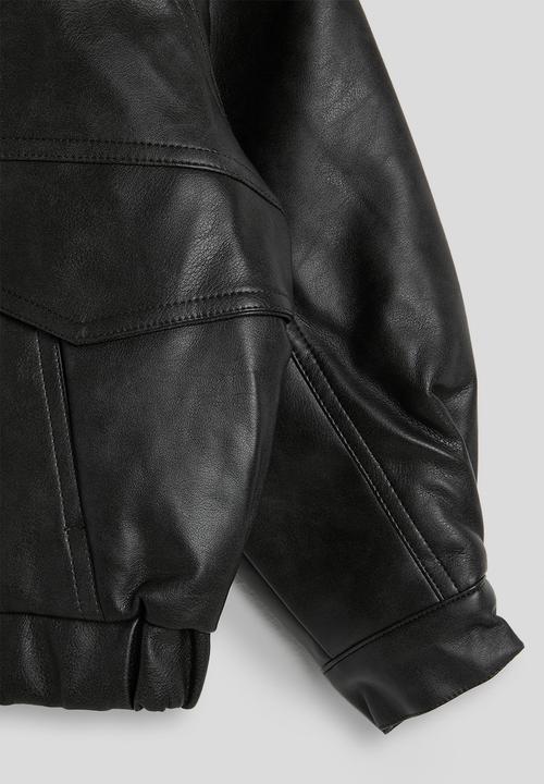 Pop Candy - PU funnel neck jacket - black