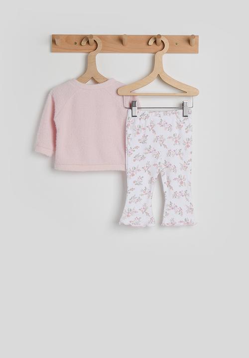 Pop Candy - Soft knit cardigan with flared leggings - pink/floral aop