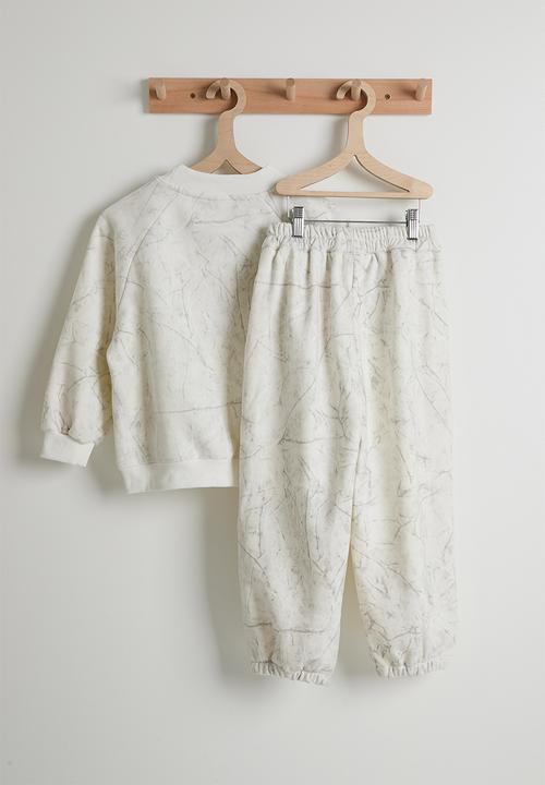 Pop Candy - Marble printed sweatshirt & joggers - white