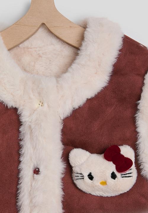 Pop Candy - Faux suede-fur vest with crossbody bag - brownish red/cream
