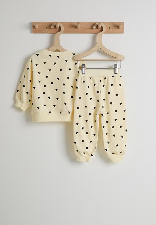 Pop Candy - Heart printed sweatsuit - cornsilk