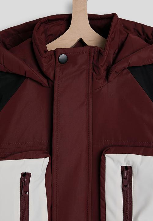 Pop Candy - Colour block puffer jacket - dark red/black