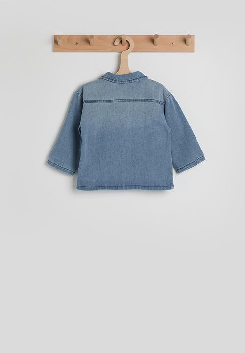 Pop Candy - Denim shacket with striped tee - blue