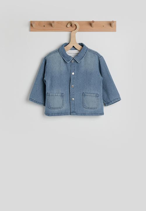 Pop Candy - Denim shacket with striped tee - blue