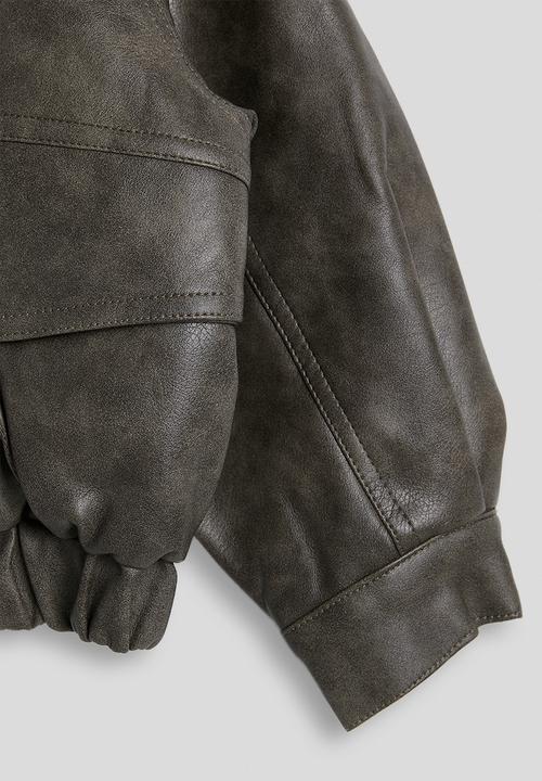 Pop Candy - PU funnel neck jacket - mocha