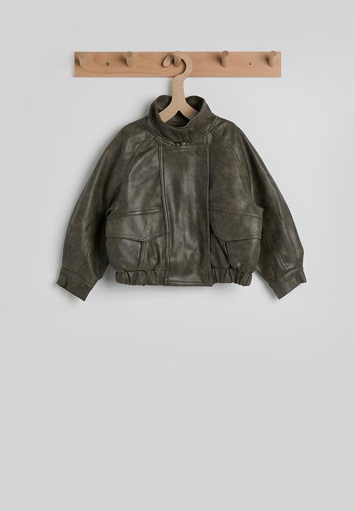 Pop Candy - PU funnel neck jacket - mocha