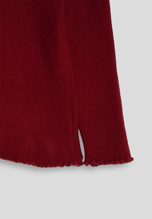 Pop Candy - Ribbed lettuce hem long sleeved top - ruby red