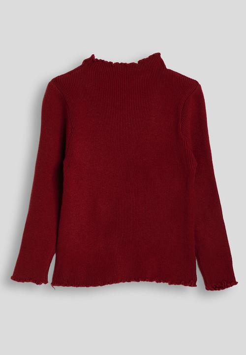 Pop Candy - Ribbed lettuce hem long sleeved top - ruby red