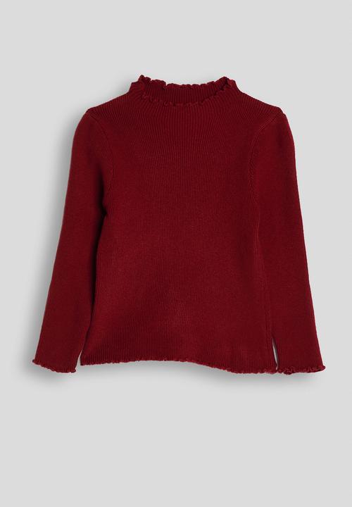 Pop Candy - Ribbed lettuce hem long sleeved top - ruby red