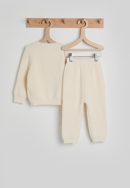 Pop Candy - Ribbed knit cardigan & joggers - cream