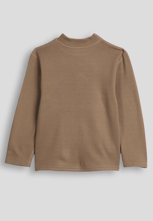 Pop Candy - Ribbed high neck top with applique mushroom - teak brown