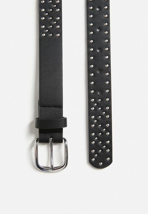 Rubi - Slim Dad Studded Belt 2Pk - Black/Silver Studs & Tan Micro/Brushed Gold