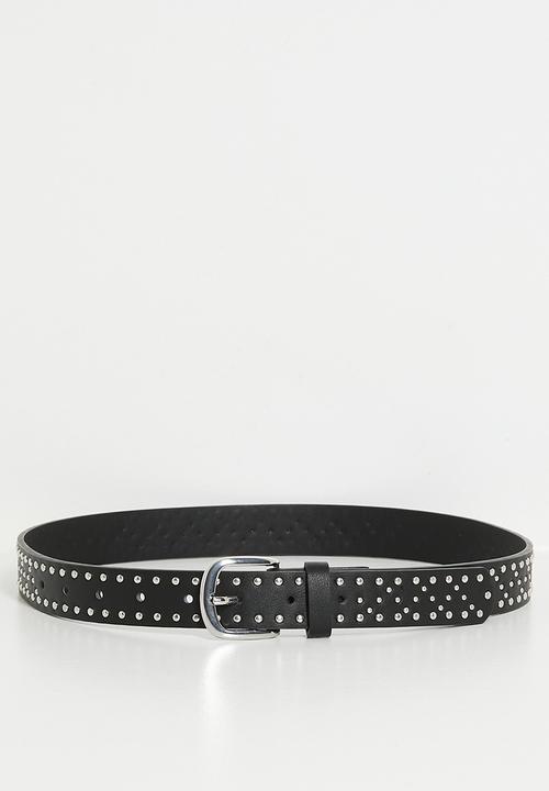 Rubi - Slim Dad Studded Belt 2Pk - Black/Silver Studs & Tan Micro/Brushed Gold
