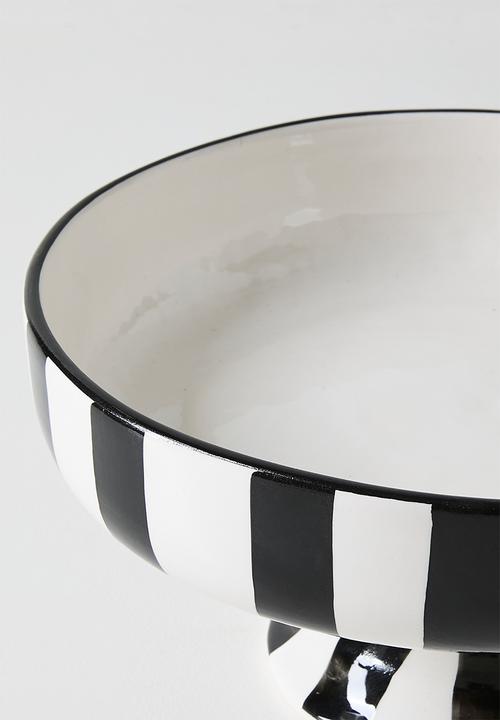 Urchin Art - Serving Bowl Short w stand - white & black stripes