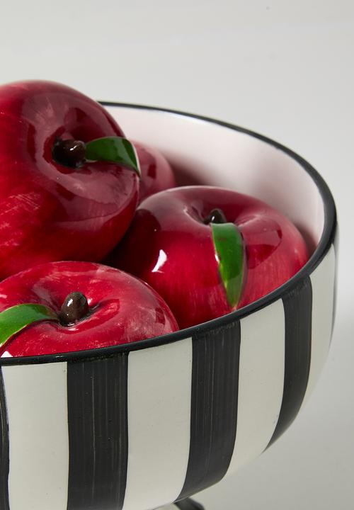 Urchin Art - Apple Serving Bowl Tall - Red apples & black stripes