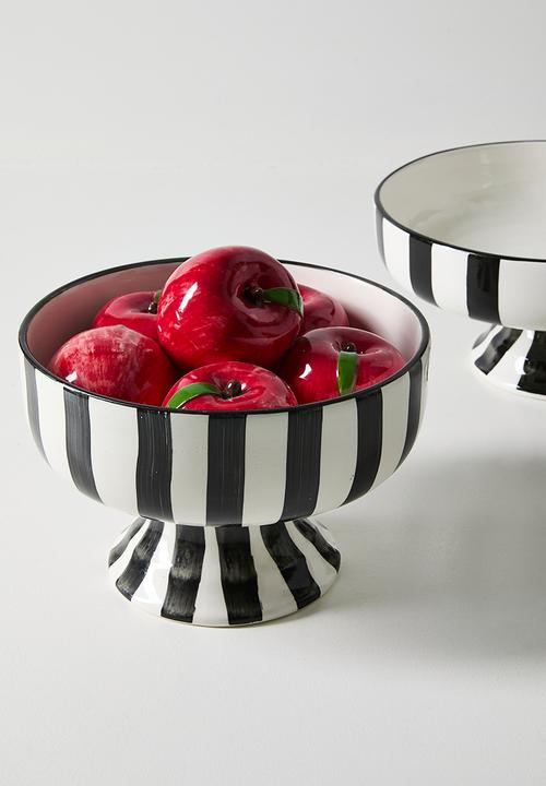 Urchin Art - Apple Serving Bowl Tall - Red apples & black stripes