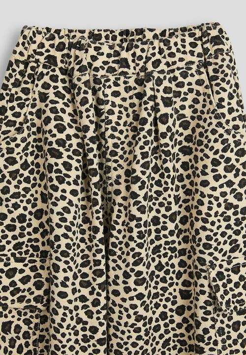 Pop Candy - Wide leg cargo jeans with drawstring hem - leopard print