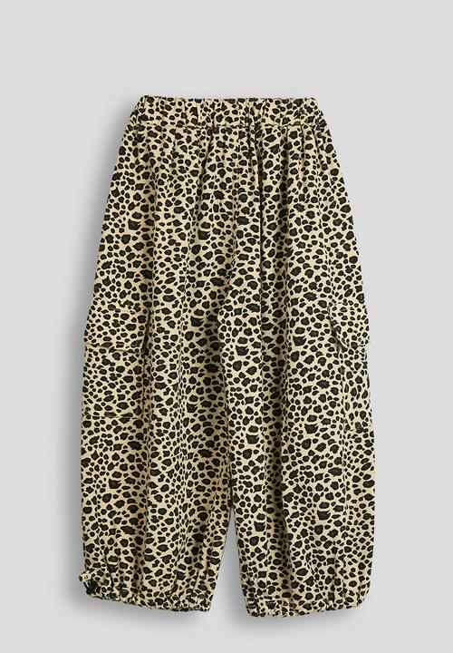 Pop Candy - Wide leg cargo jeans with drawstring hem - leopard print
