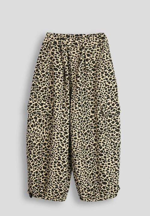 Pop Candy - Wide leg cargo jeans with drawstring hem - leopard print